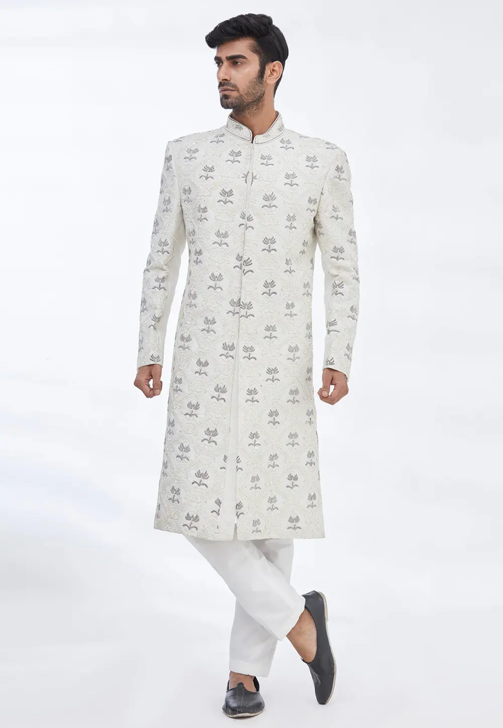 Cream Art Silk Sherwani 300155