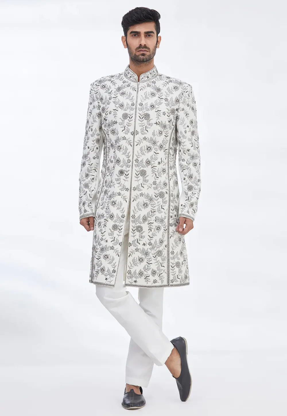 Cream Art Silk Sherwani 300156