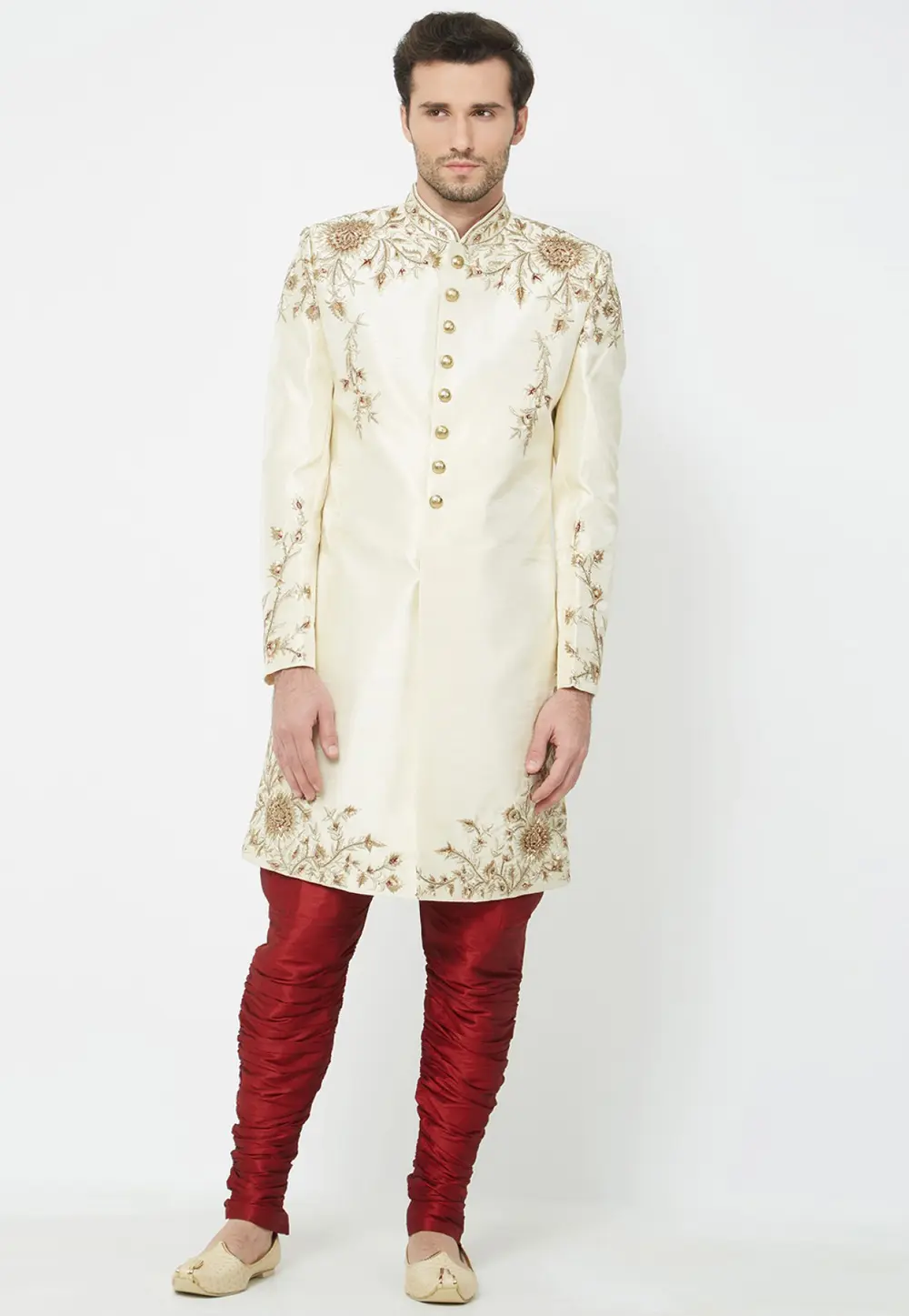 Cream Art Silk Sherwani 300182