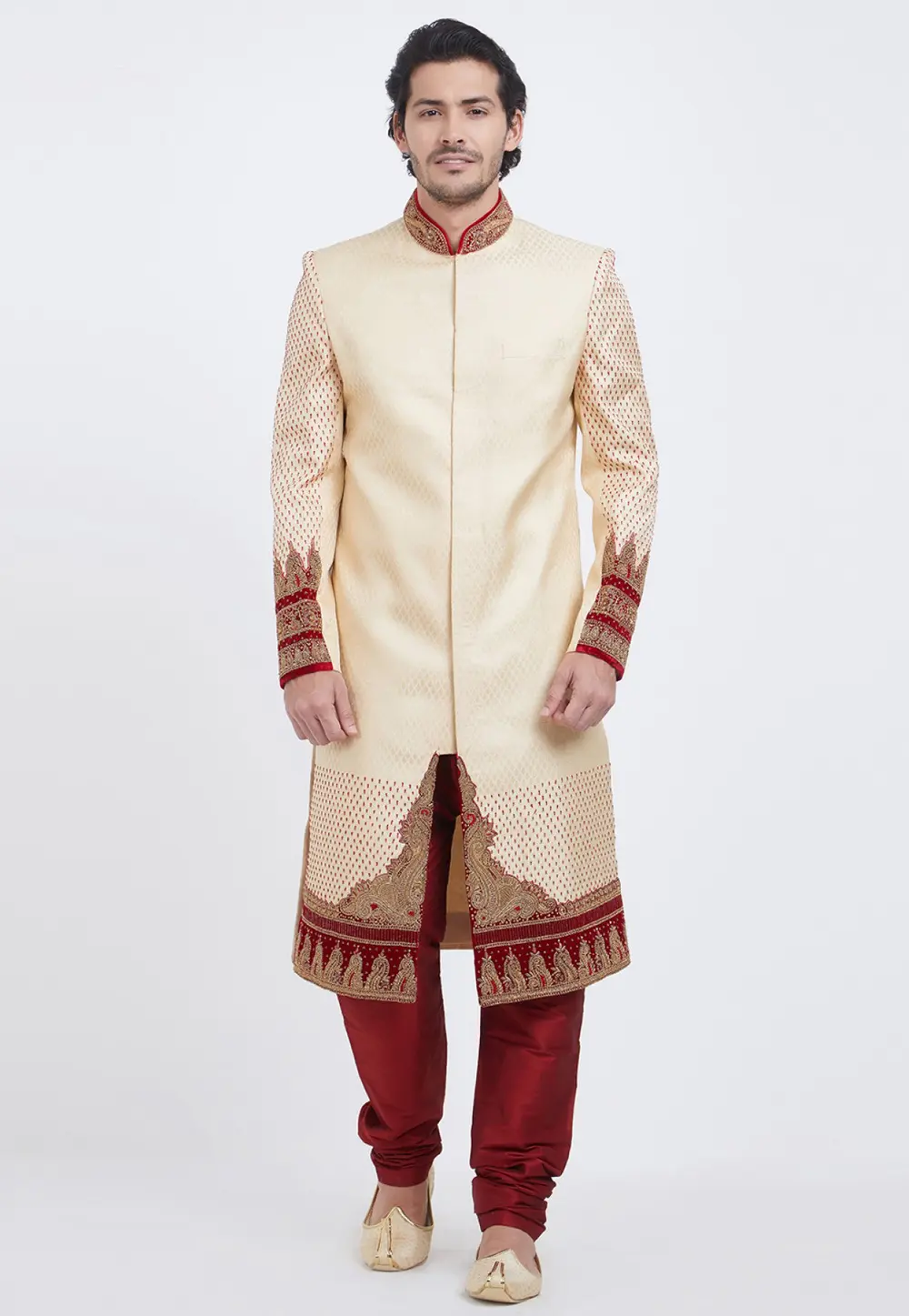 Cream Brocade Sherwani 300195