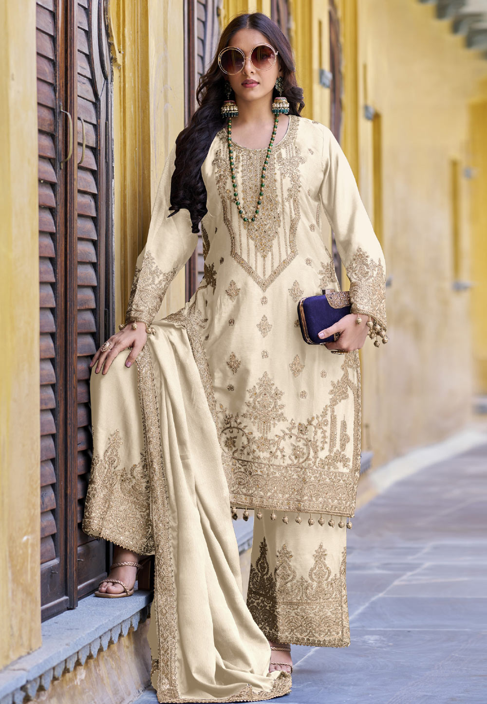 Cream Chinon Pakistani Suit 285667