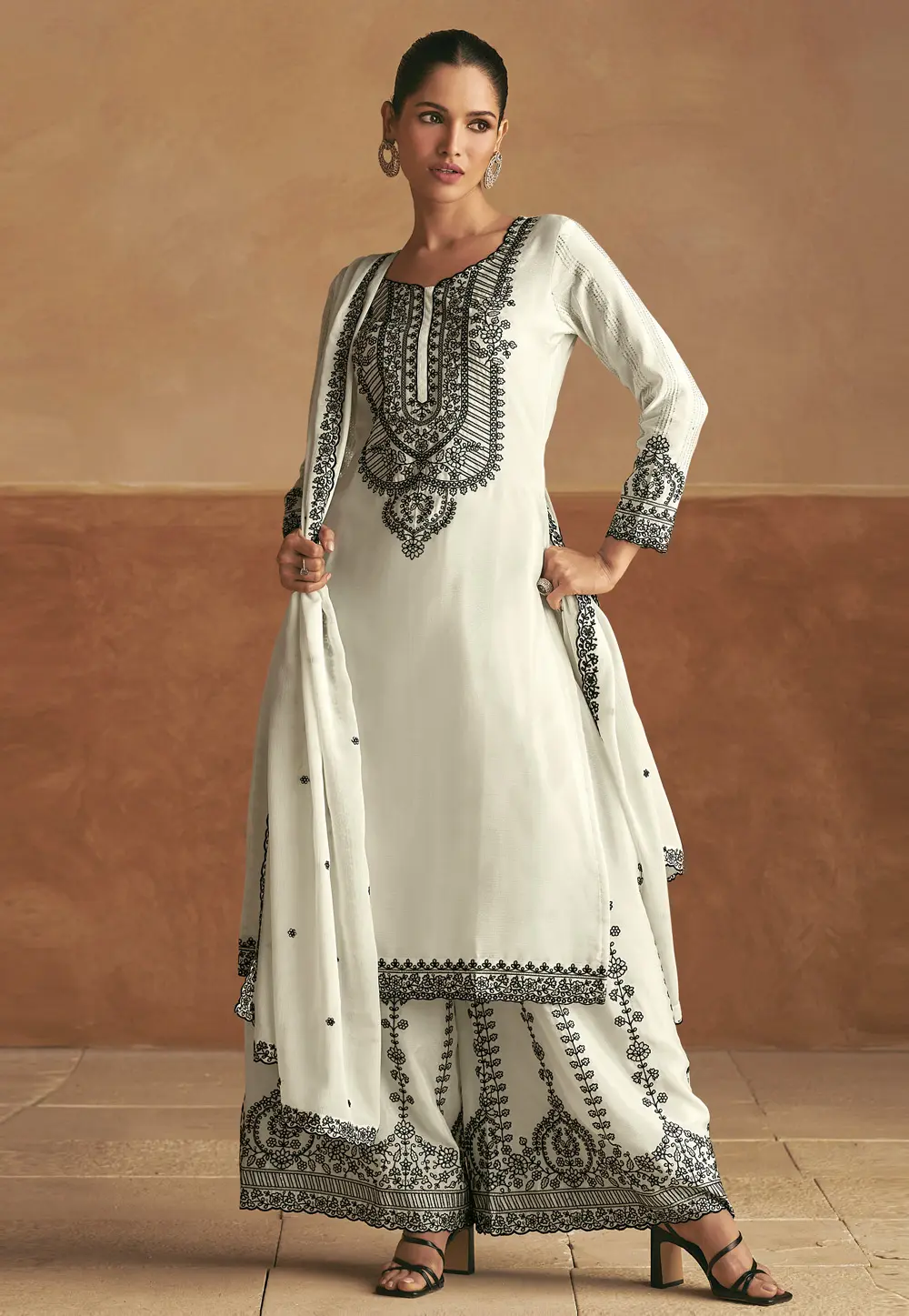 Cream Chinon Pakistani Suit 297563