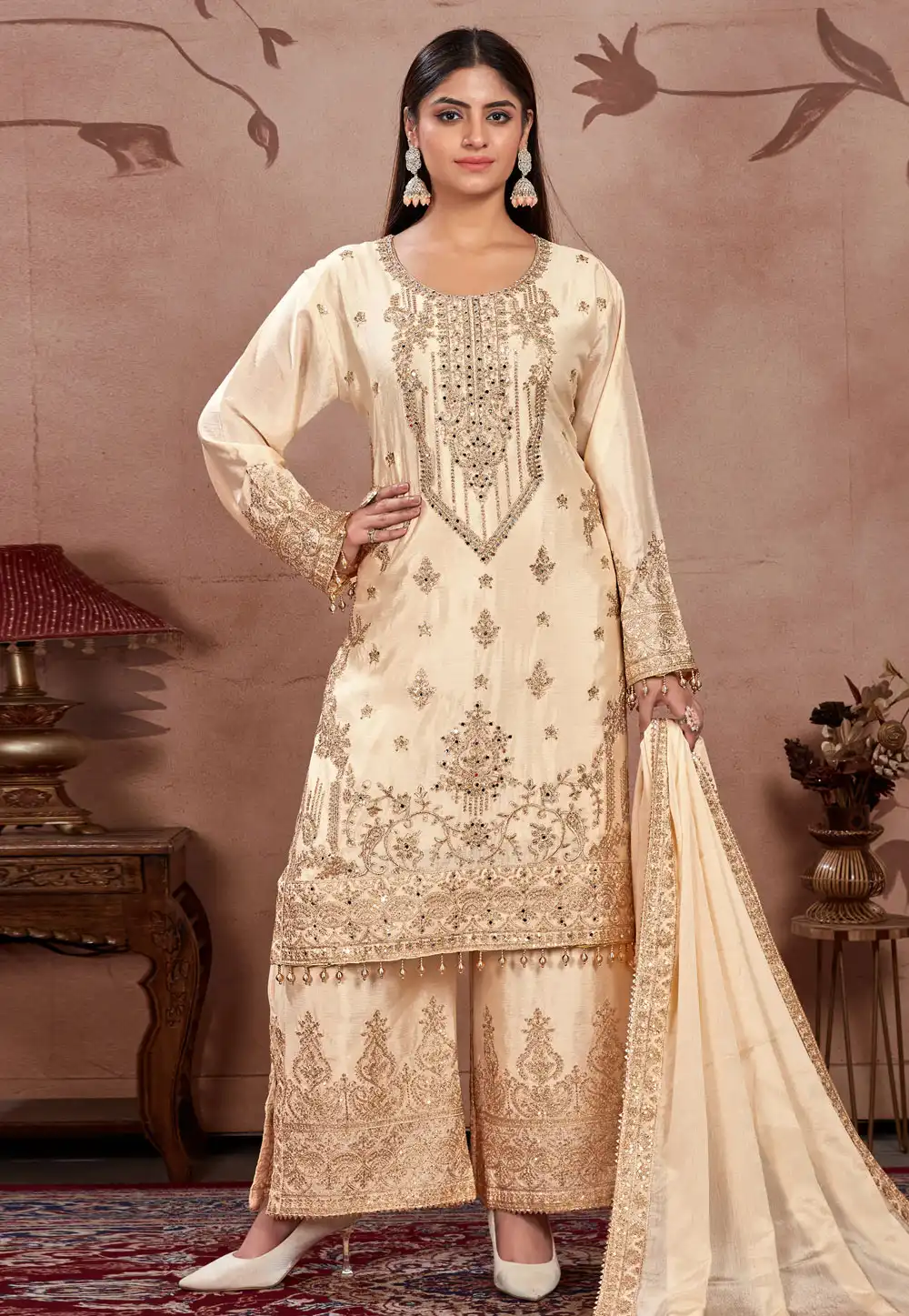 Cream Chinon Pakistani Suit 294122