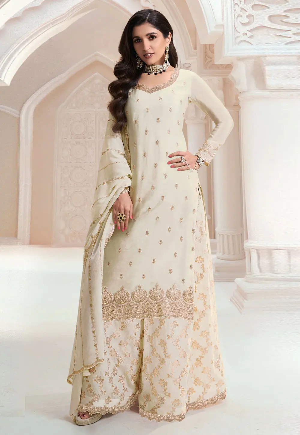 Cream Chinon Palazzo Suit 302351