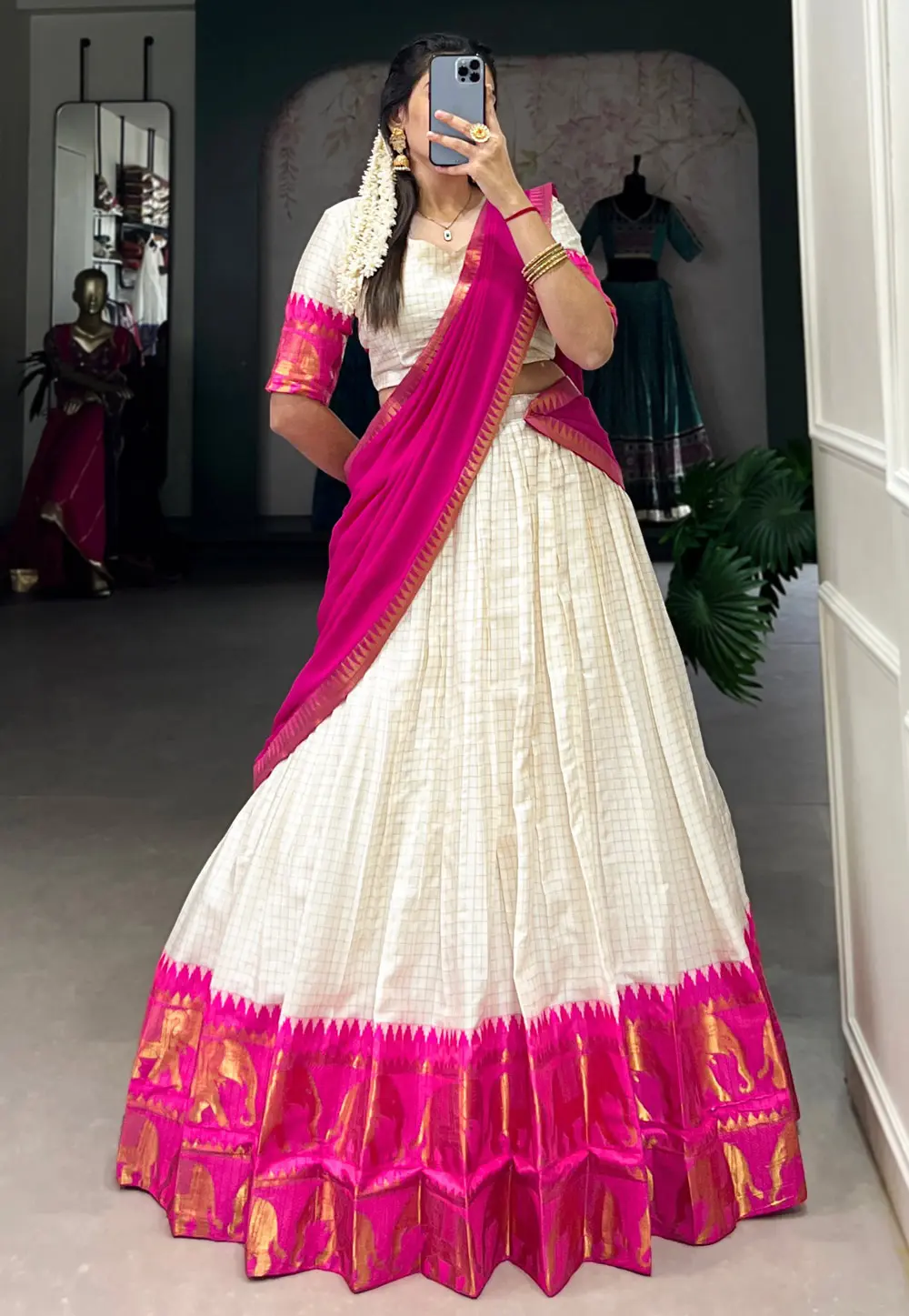 Cream Cotton Circular Lehenga Choli 299517