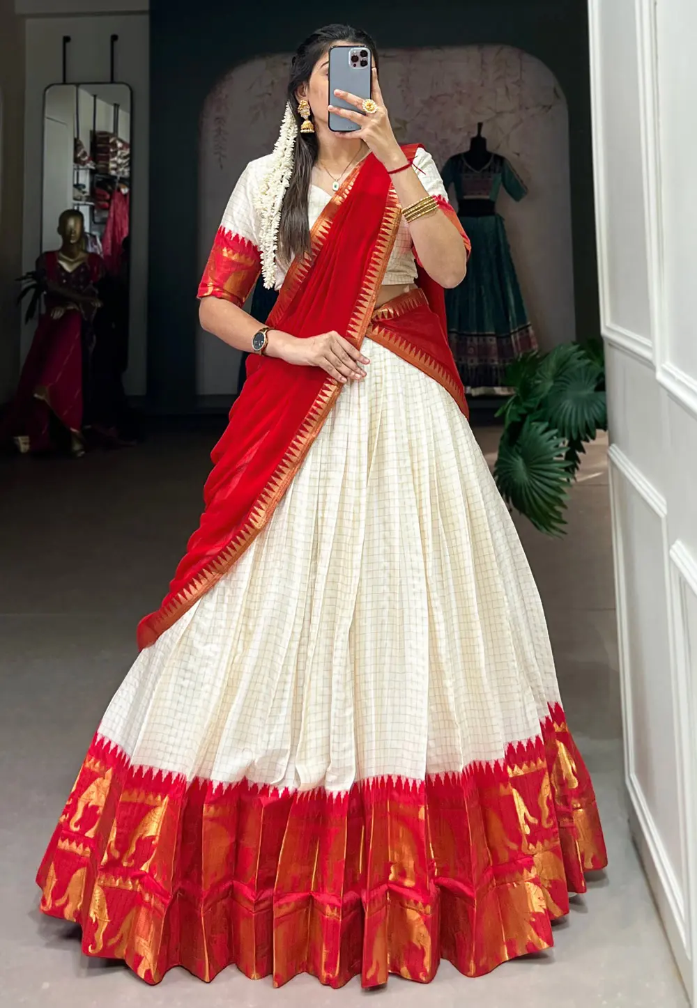 Cream Cotton Circular Lehenga Choli 299519