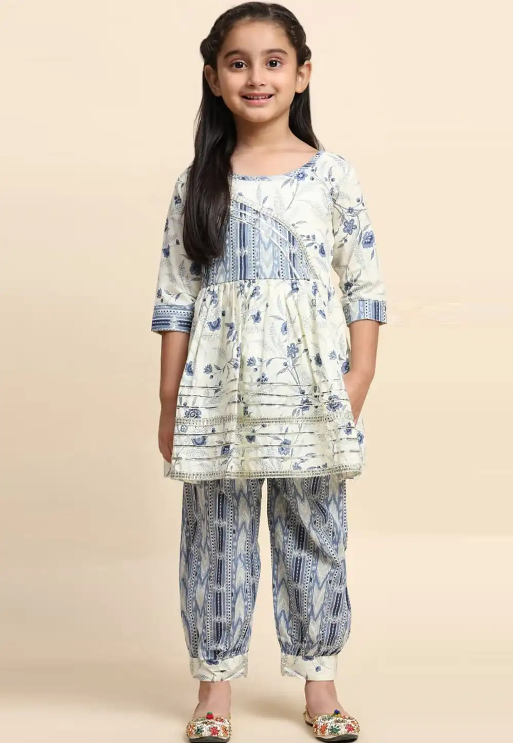 Cream Cotton Kids Palazzo Suit 293566