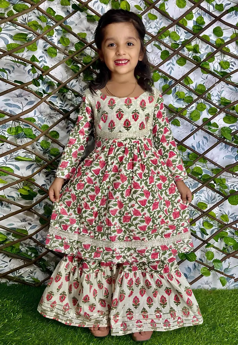 Cream Cotton Kids Sharara Suit 291012