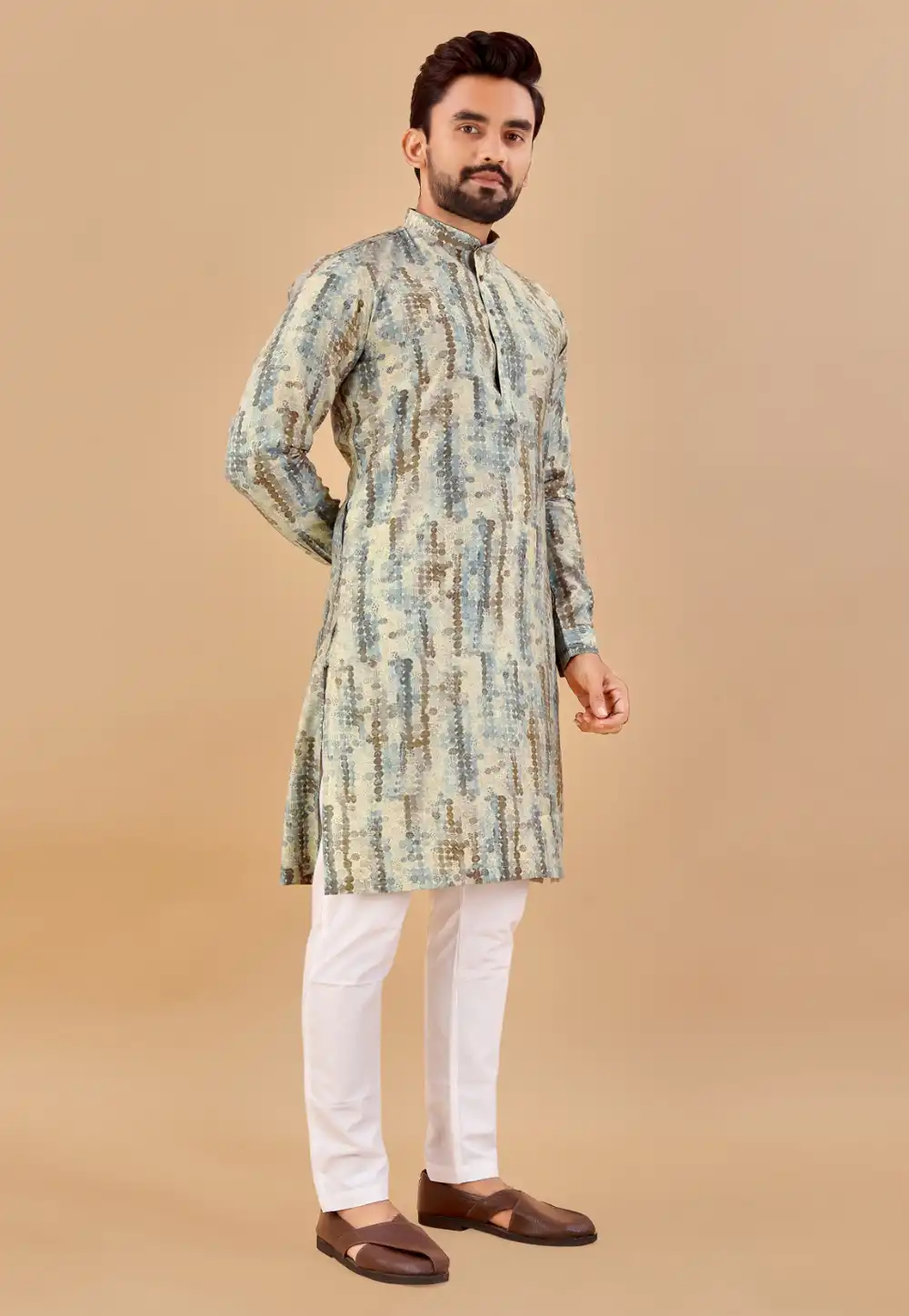 Cream Cotton Kurta Pajama 290096