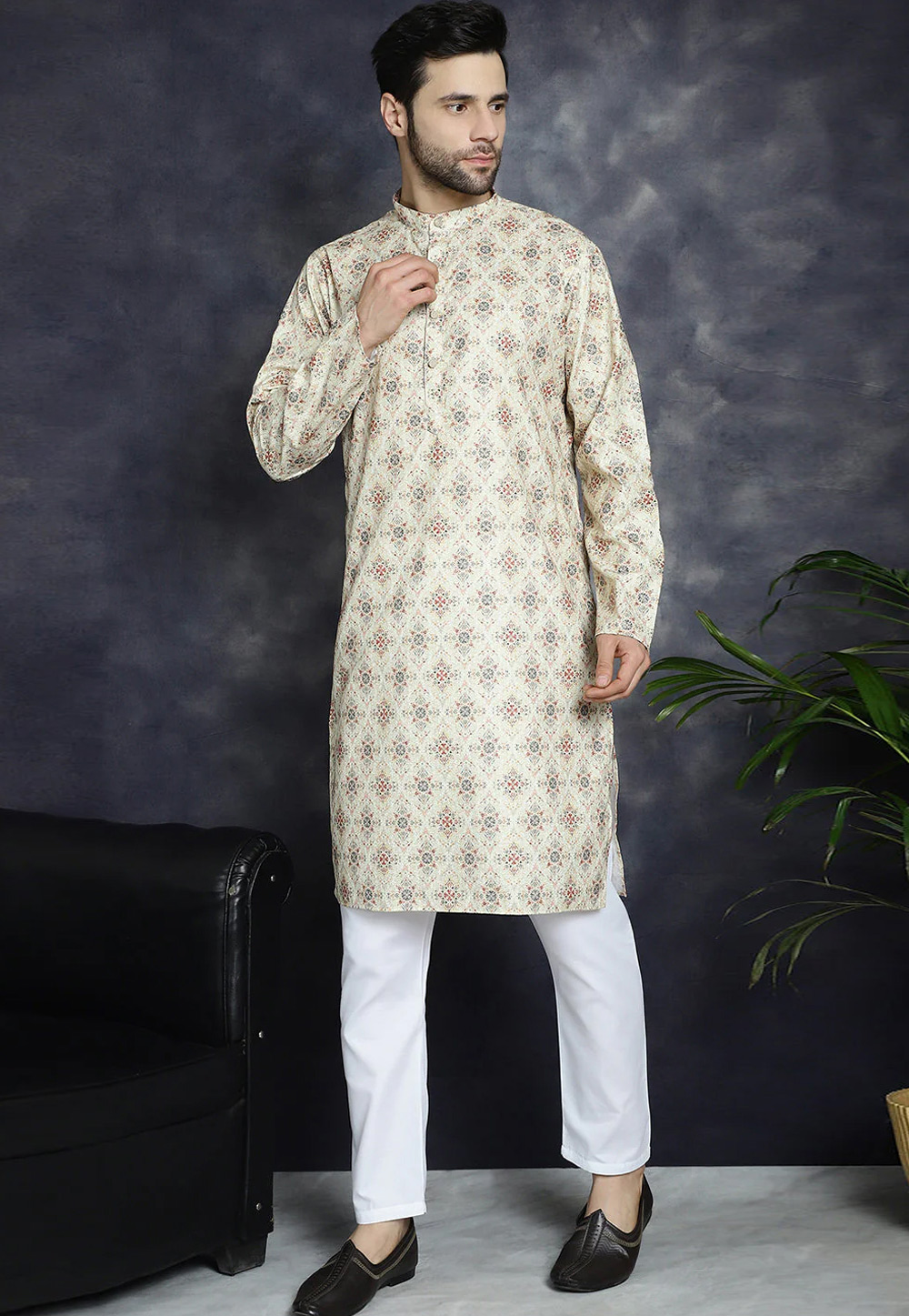 Cream Cotton Kurta Pajama 287491