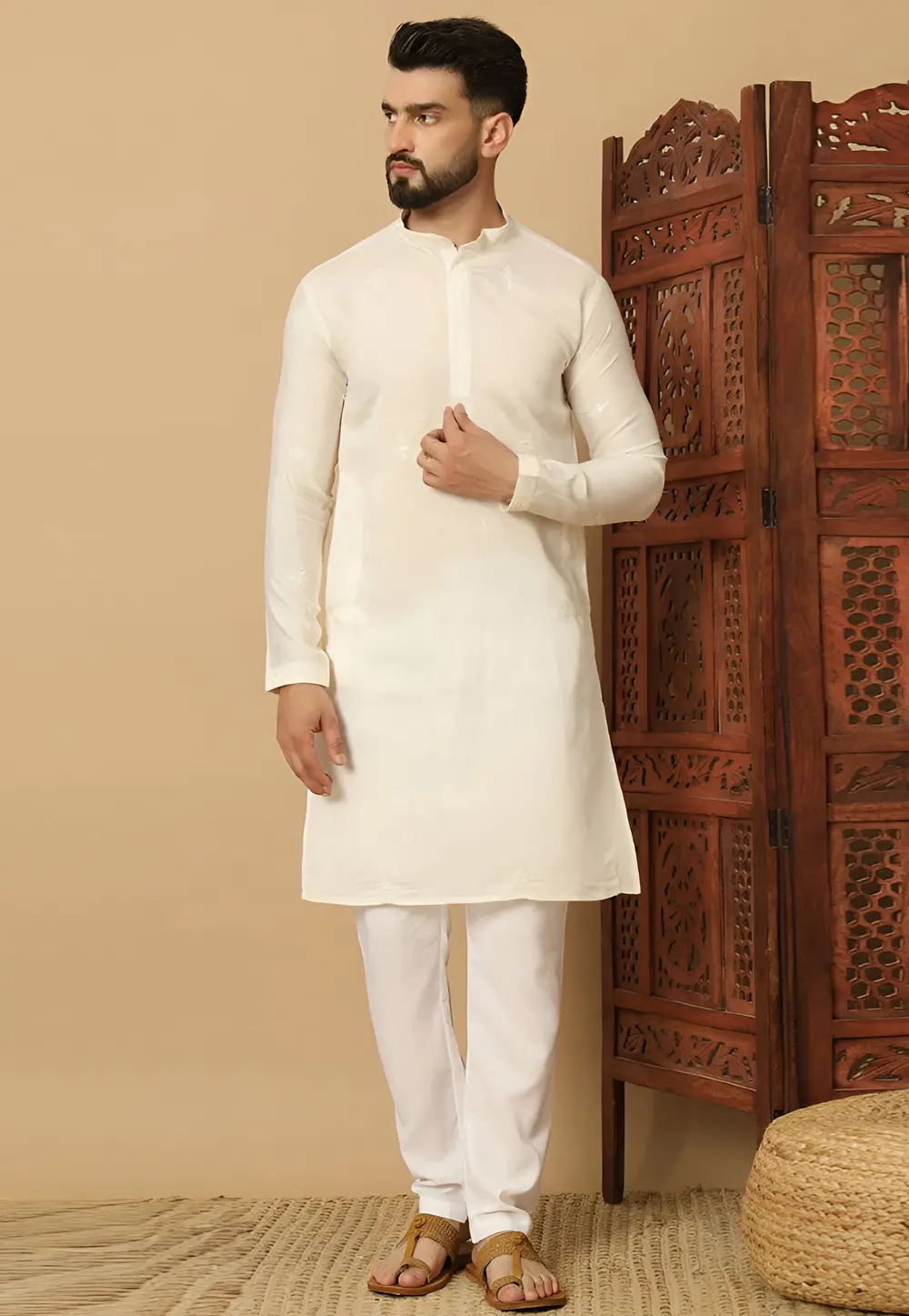 Cream Cotton Kurta Pajama 297895