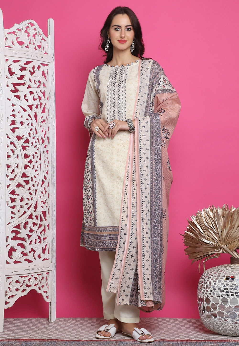 Cream Cotton Pakistani Suit 310126