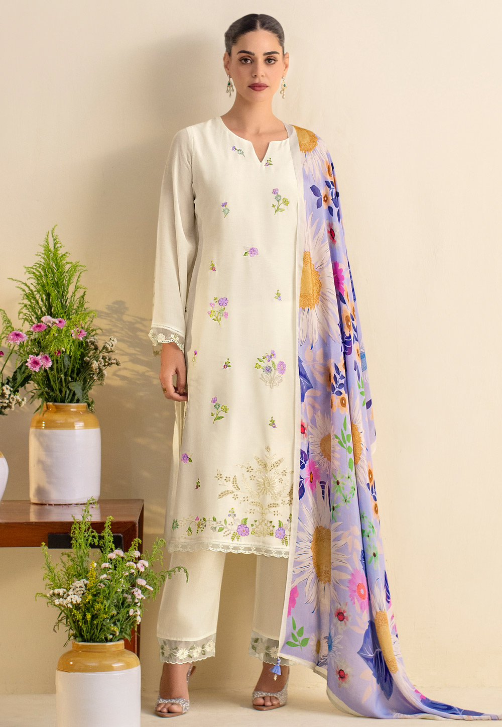 Cream Cotton Pant Style Suit 310347