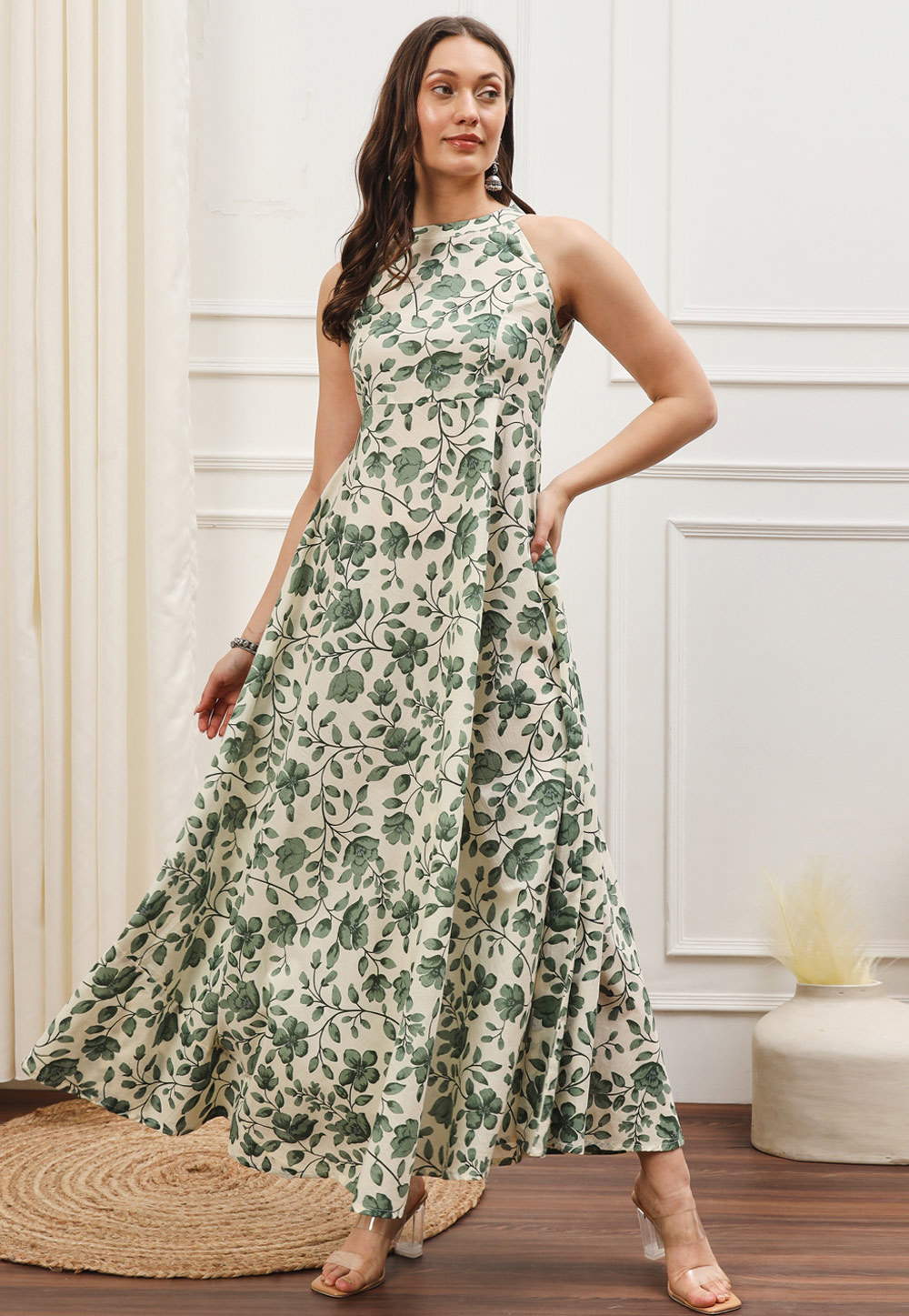 Cream Cotton Printed Long Tunic 308653