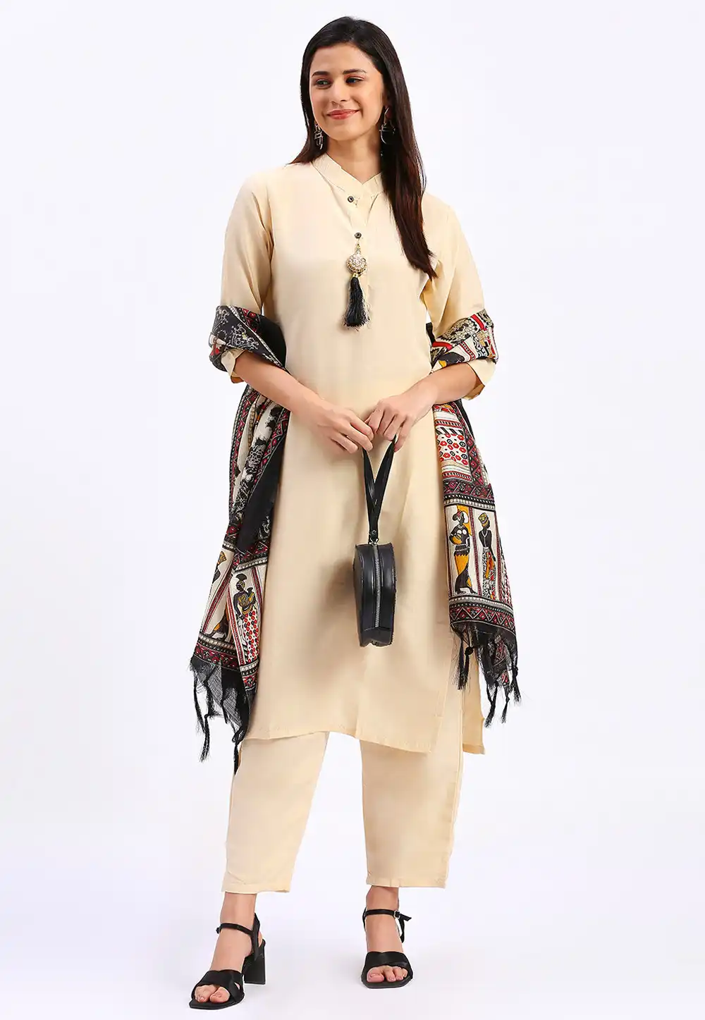 Cream Cotton Readymade Pant Style Suit 290557