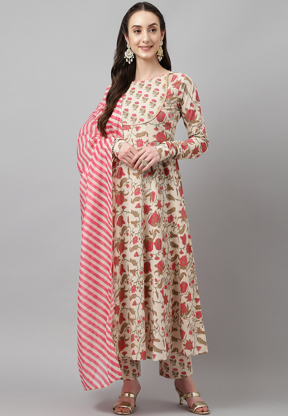 Cream Cotton Readymade Pant Style Suit 279289