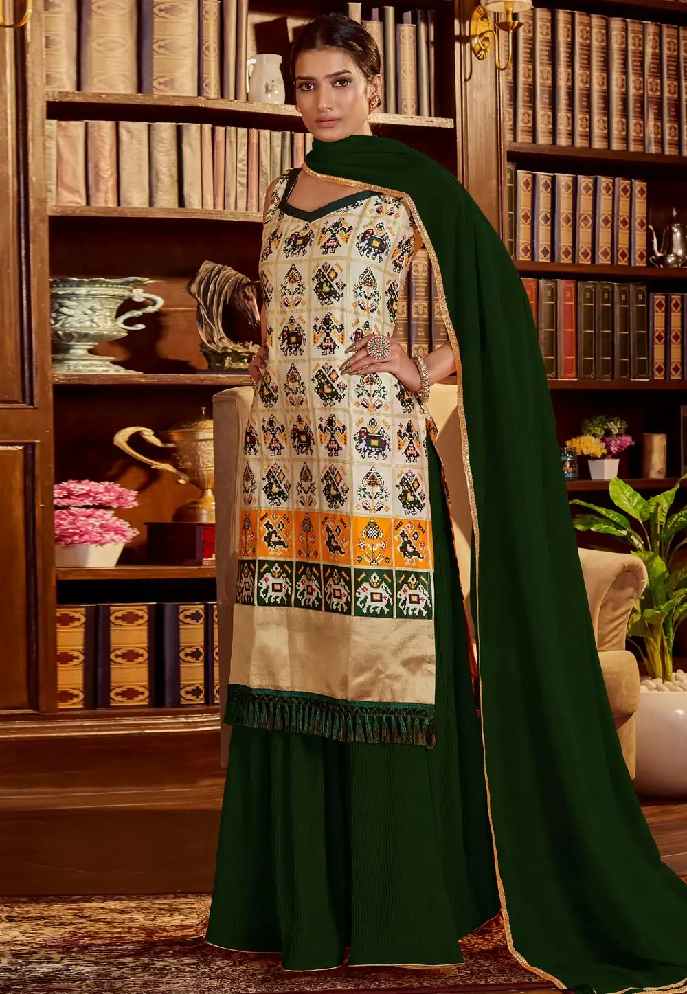 Cream Cotton Readymade Sharara Suit 288972