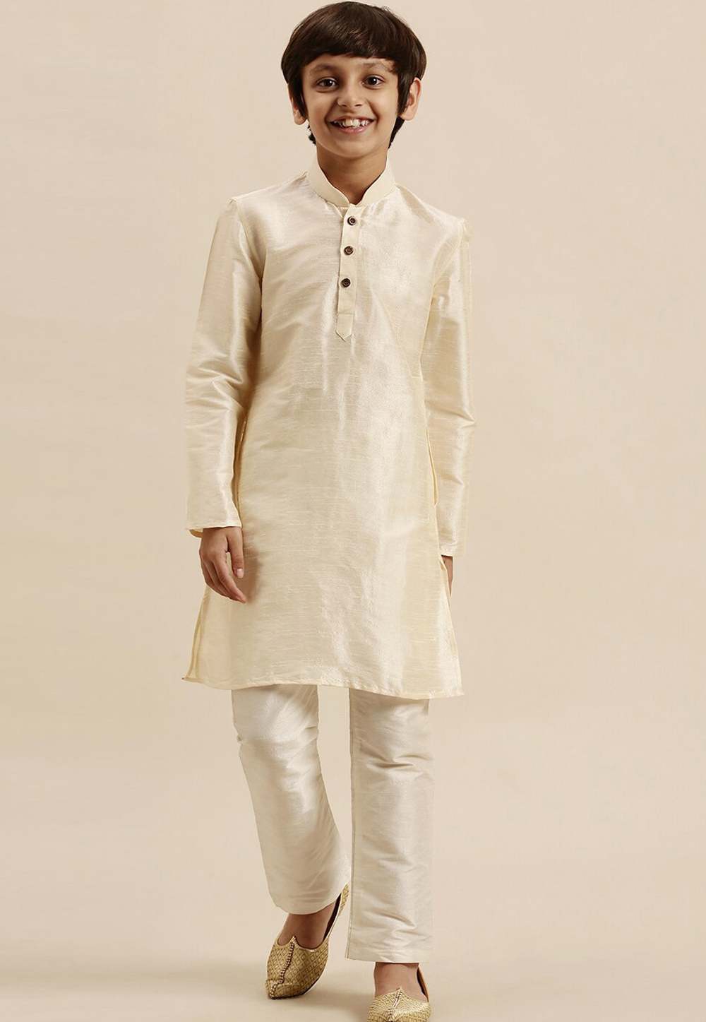 Cream Dupion Silk Kids Kurta Pajama 286559