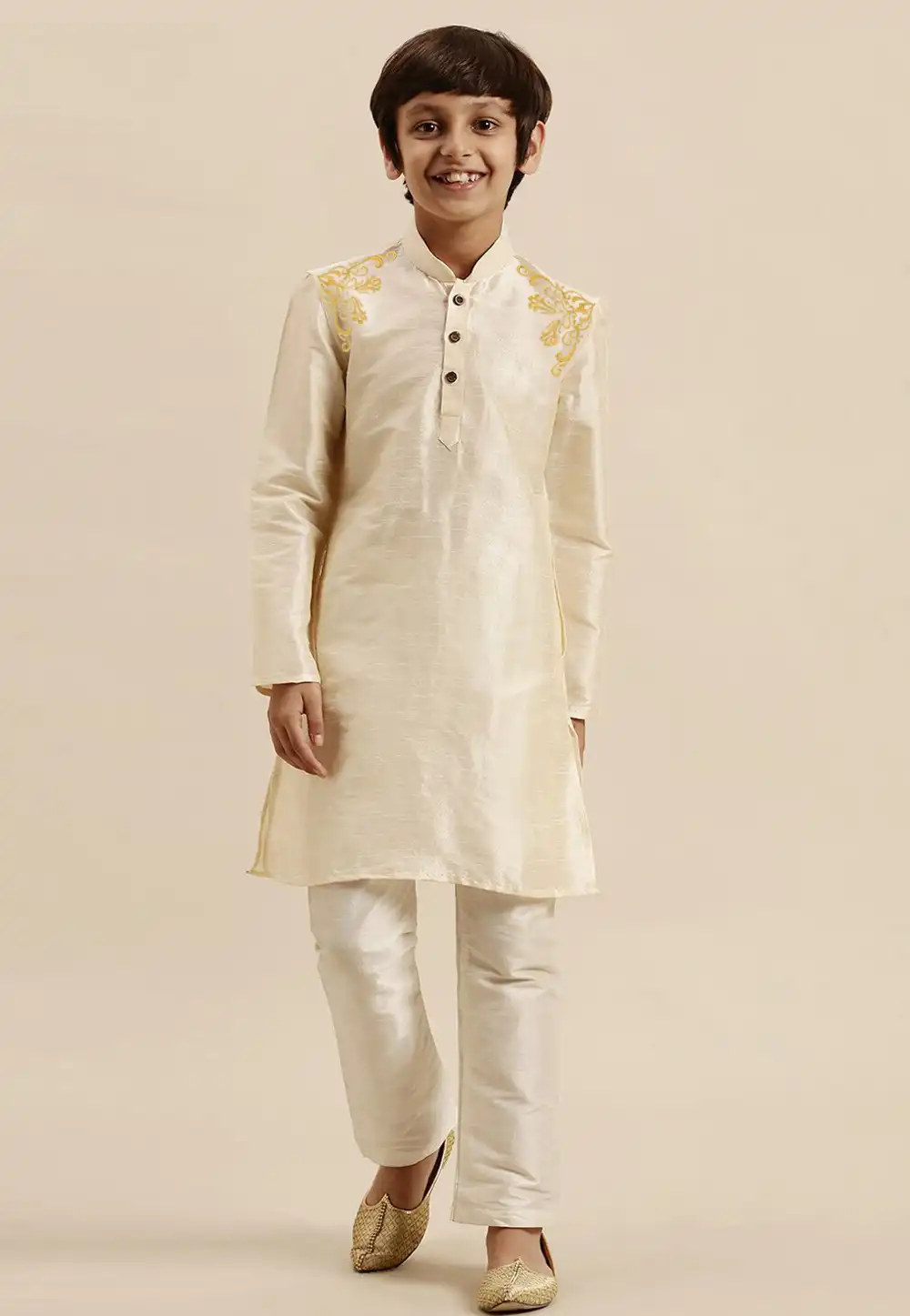 Cream Dupion Silk Kids Kurta Pajama 288318