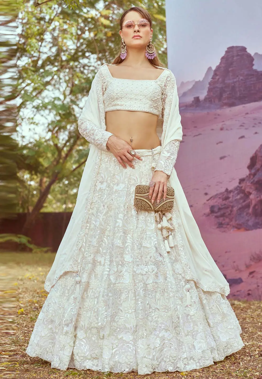 Cream Georgette Lehenga Choli 304187