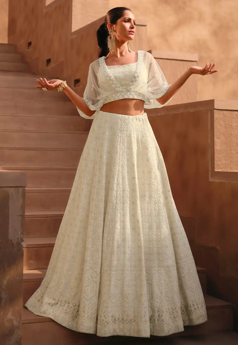 Cream Georgette Lehenga Choli 294752