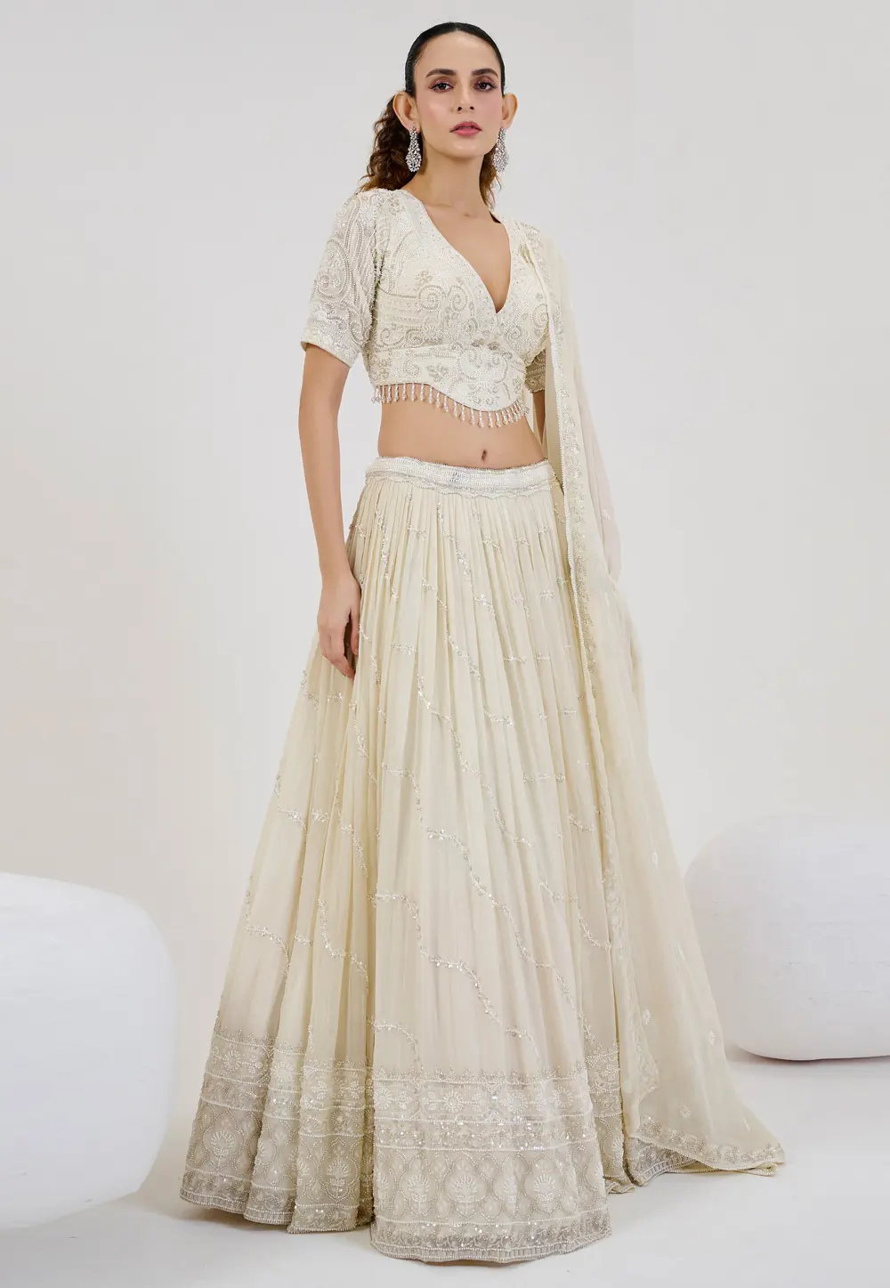 Cream Georgette Lehenga Choli For Wedding 298223