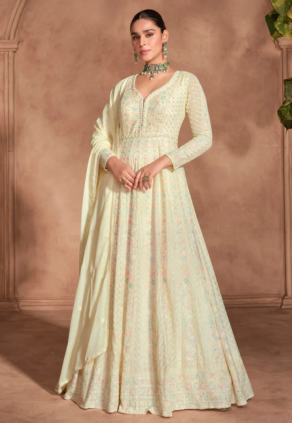 Cream Georgette Long Anarkali Suit 297435