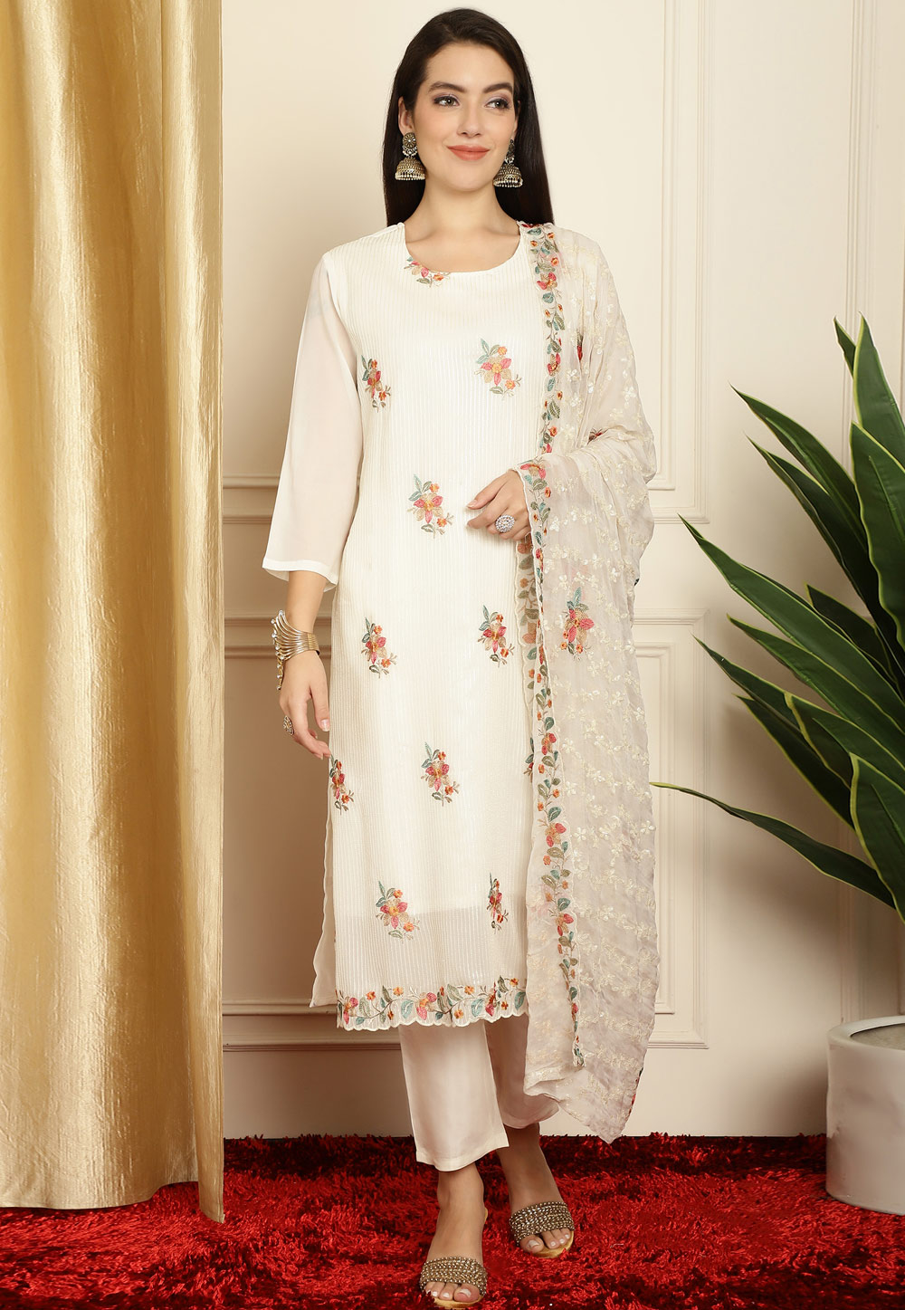 Cream Georgette Pakistani Suit 311092