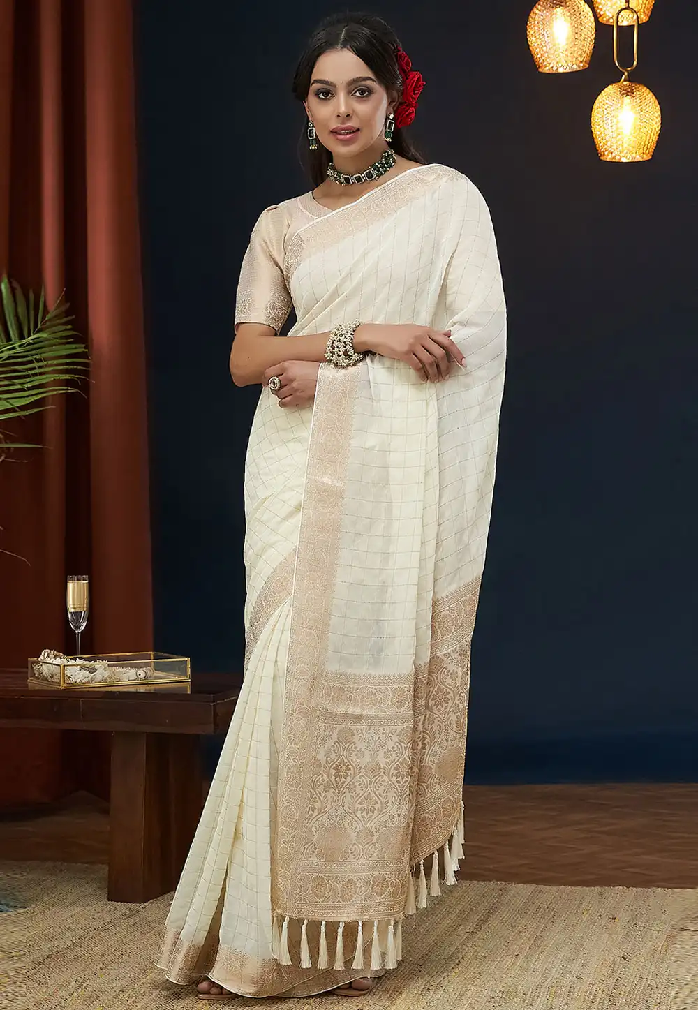 Cream Georgette Saree With Blouse 290659