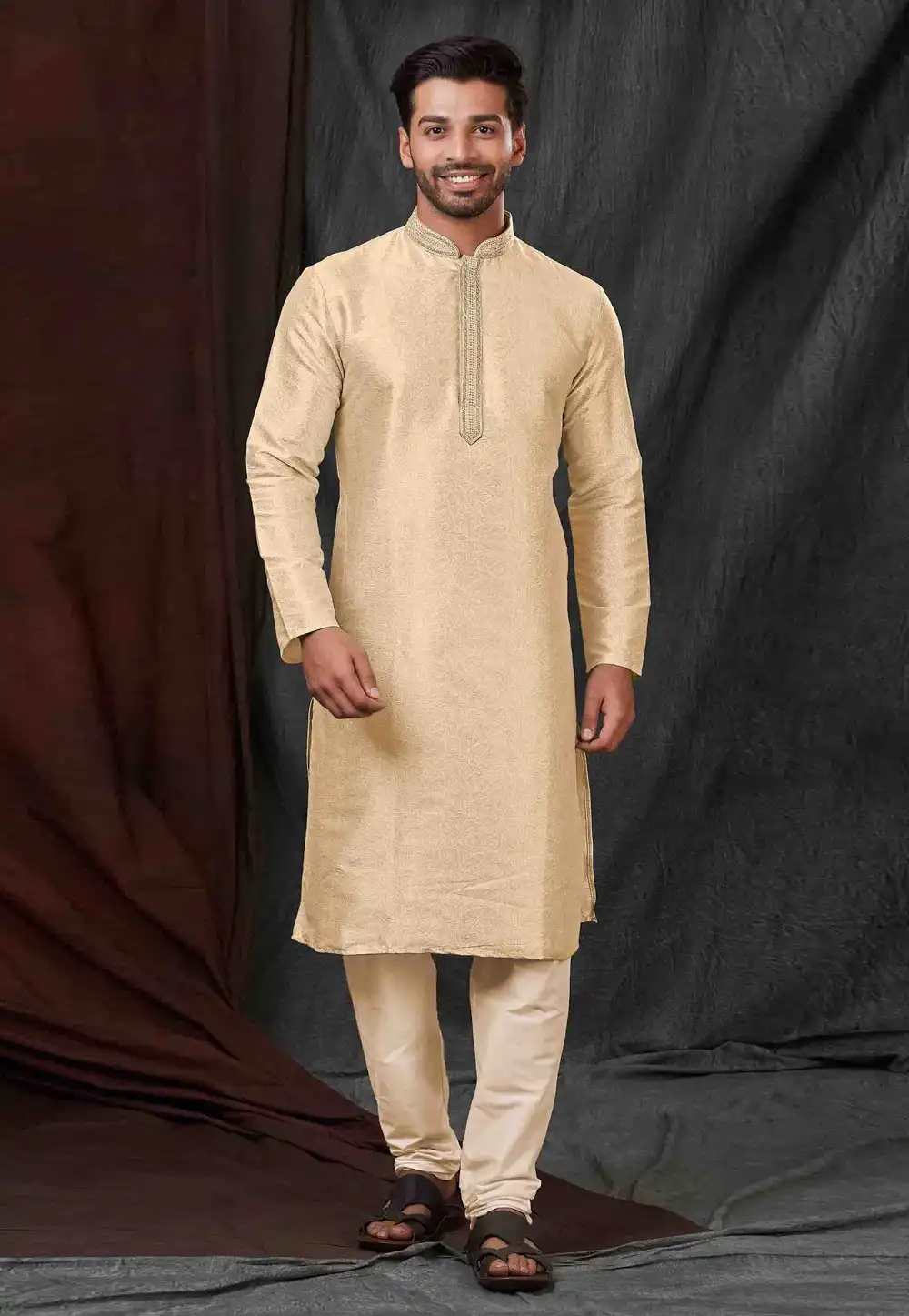 Cream Jacquard Kurta Pajama 288832