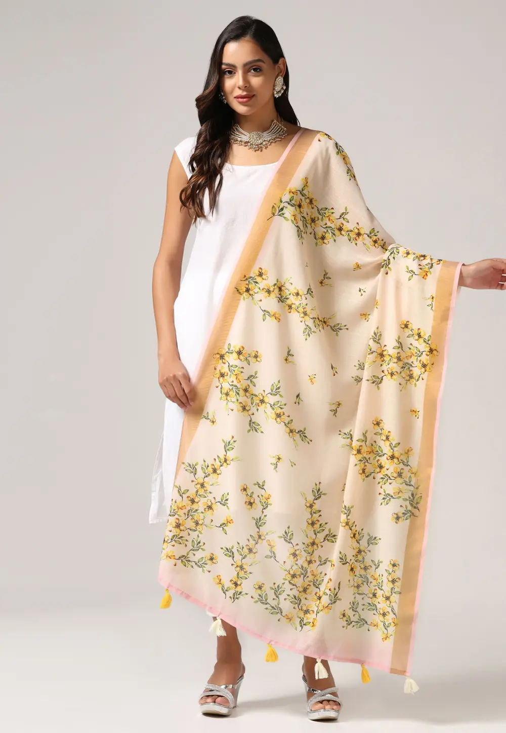 Cream Linen Dupatta 303716