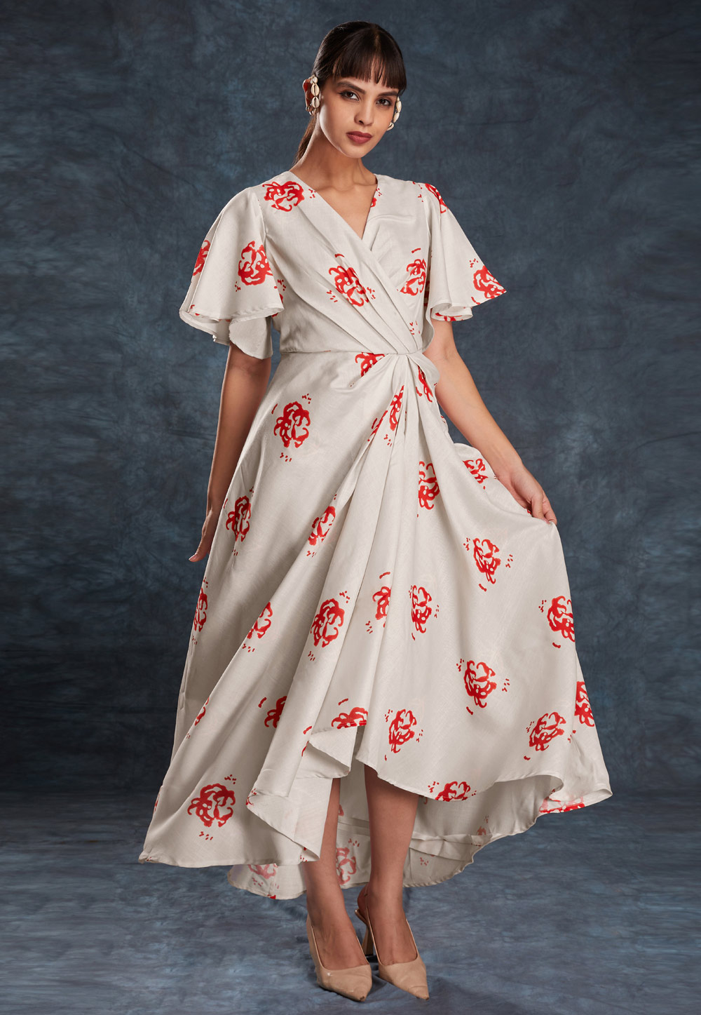 Cream Linen Printed Gown 306230