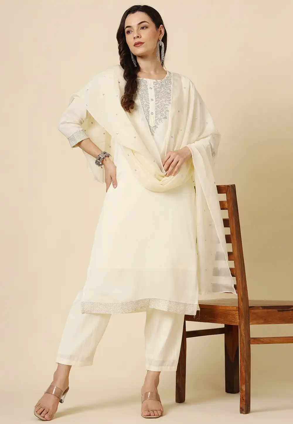 Cream Muslin Readymade Pakistani Suit 294261