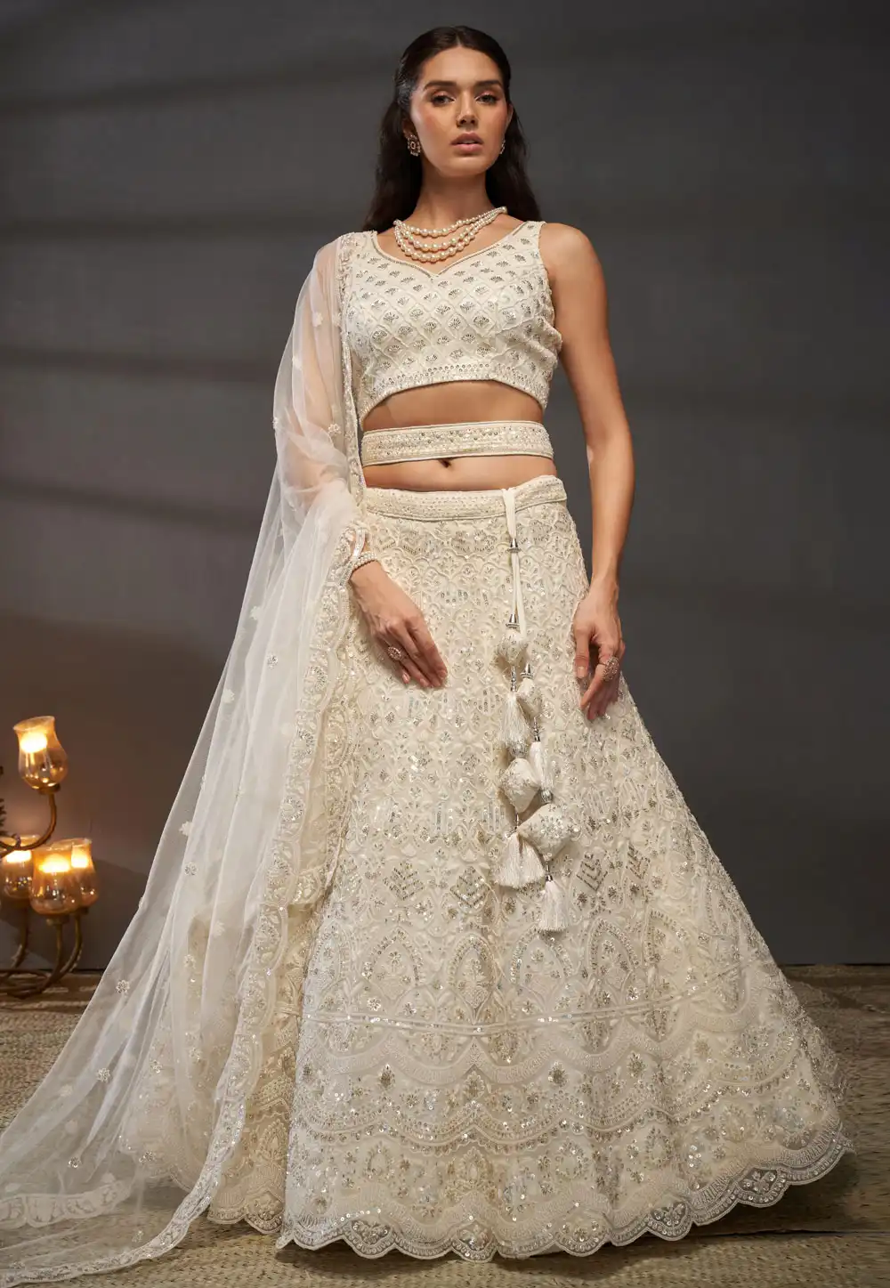 Cream Net Circular Lehenga Choli 291204