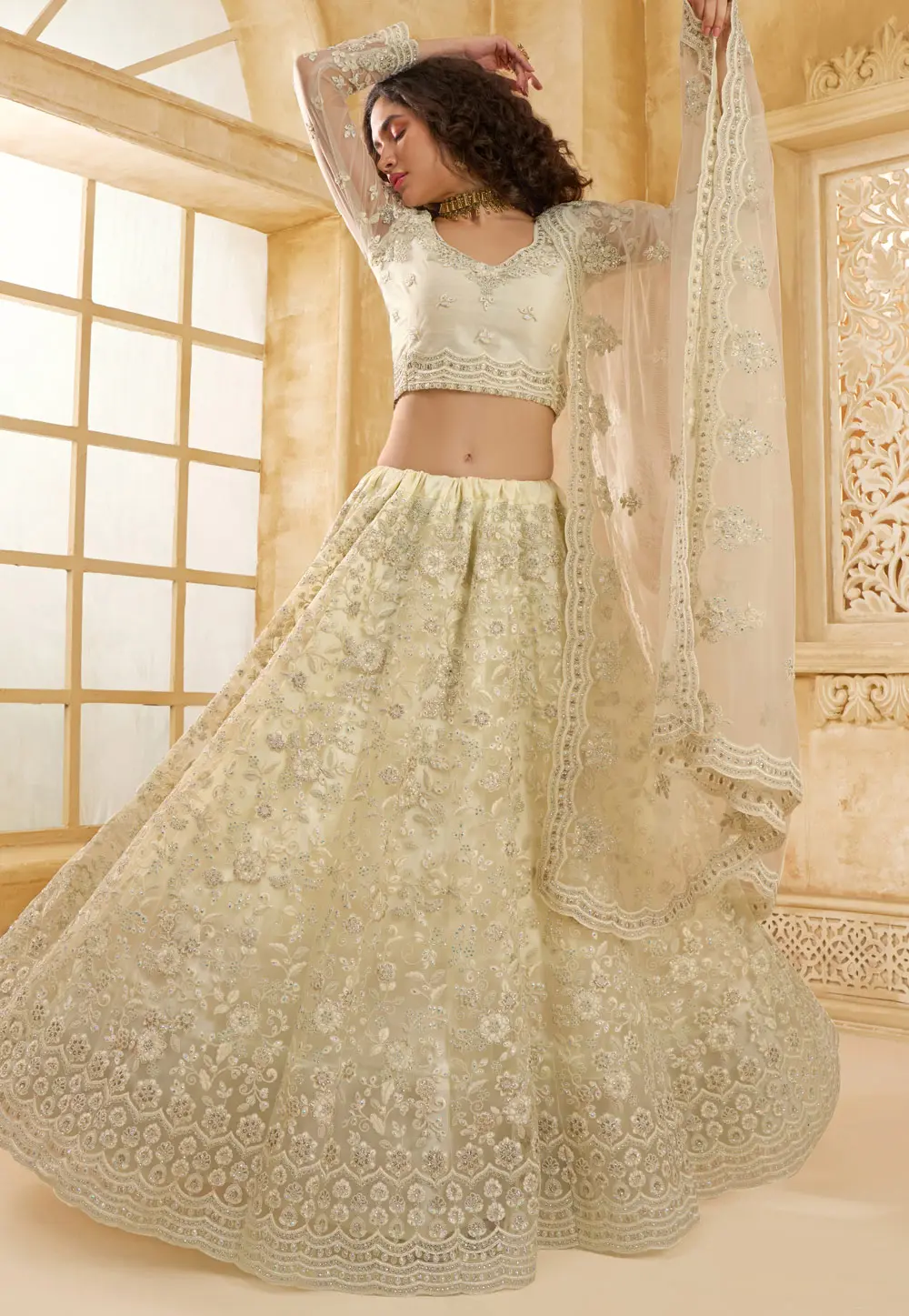 Cream net lehenga choli best sale