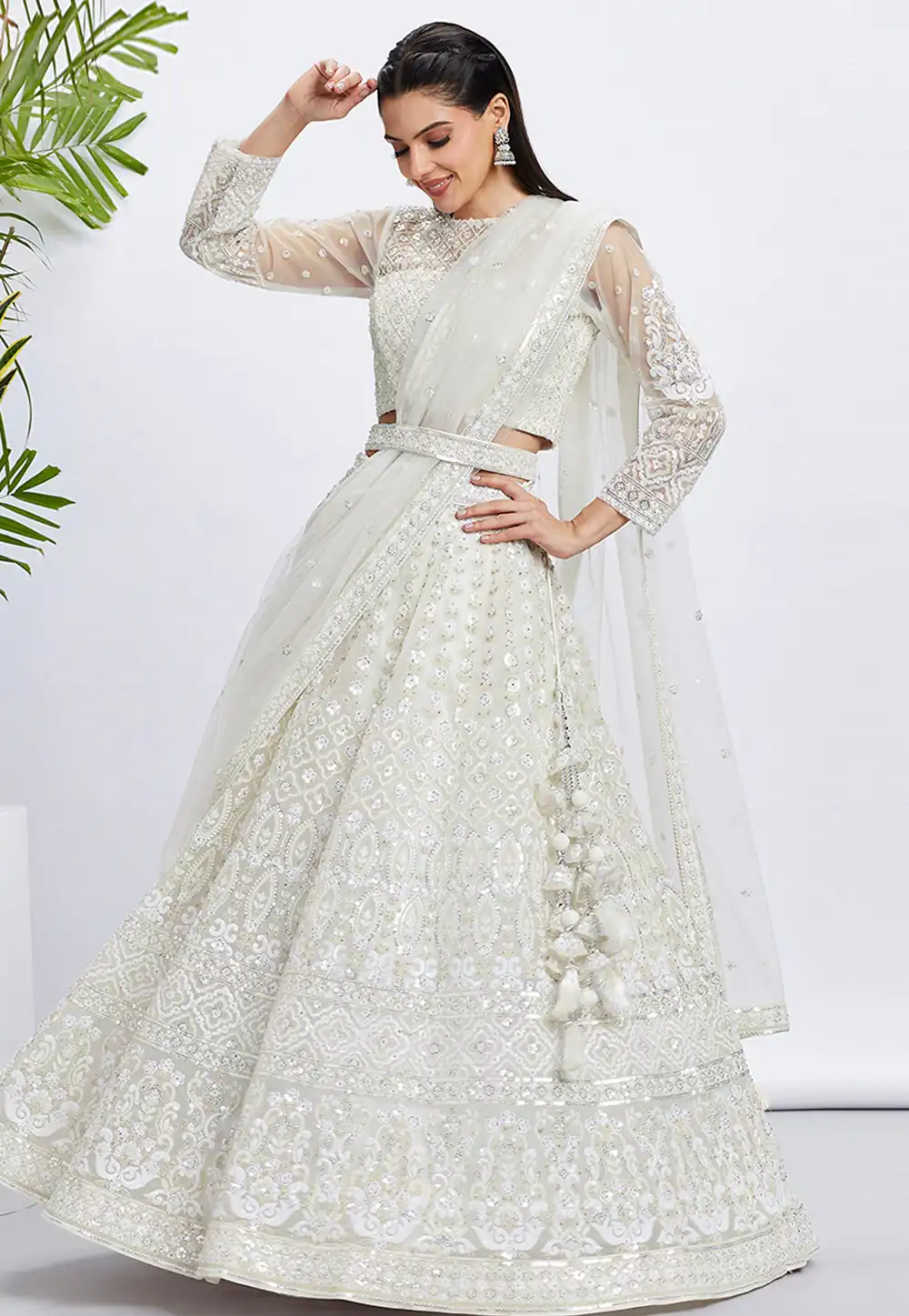 Cream Net Lehenga Choli 291816