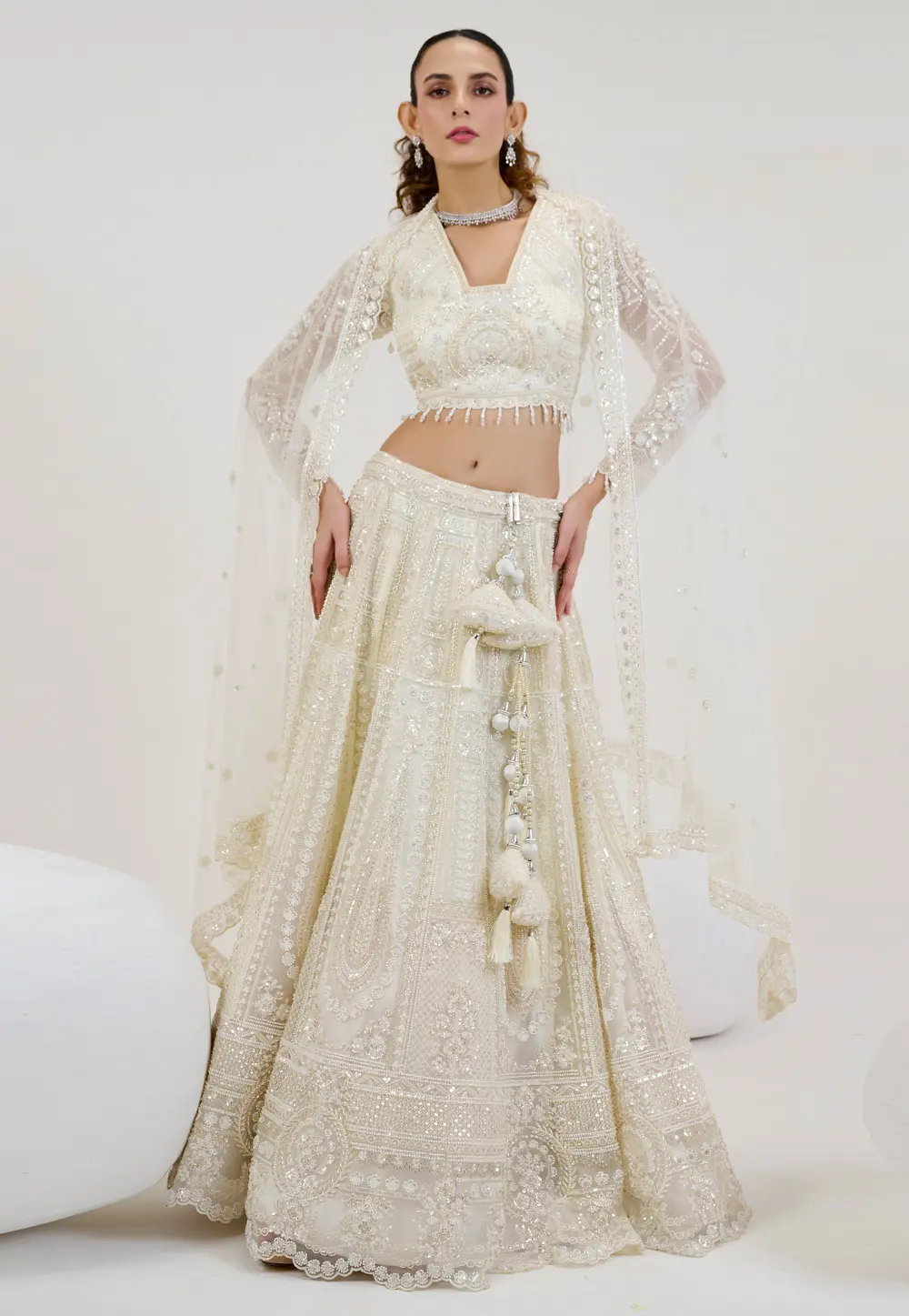 Cream Net Wedding Lehenga Choli 298216