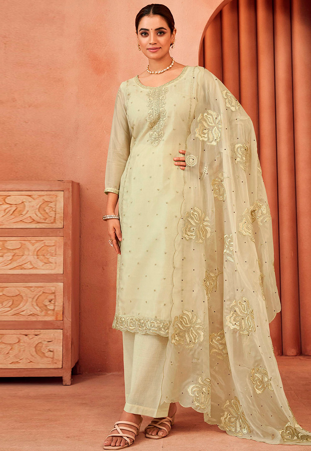 Cream Organza Palazzo Suit 309494
