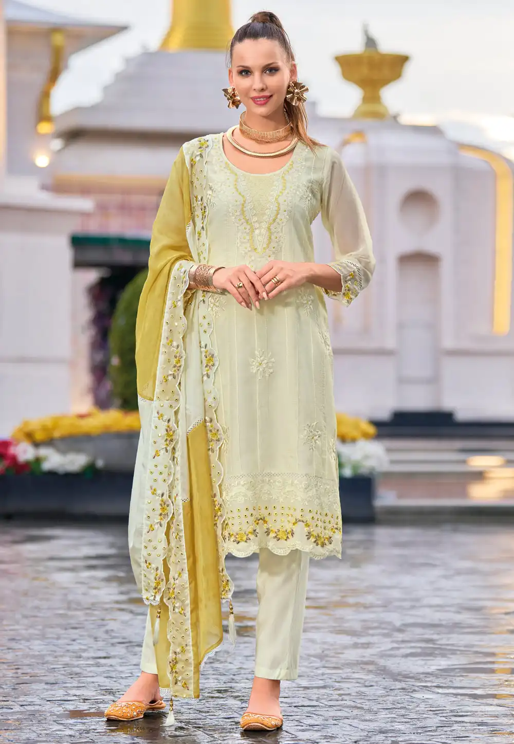 Cream Organza Readymade Pakistani Suit 292348