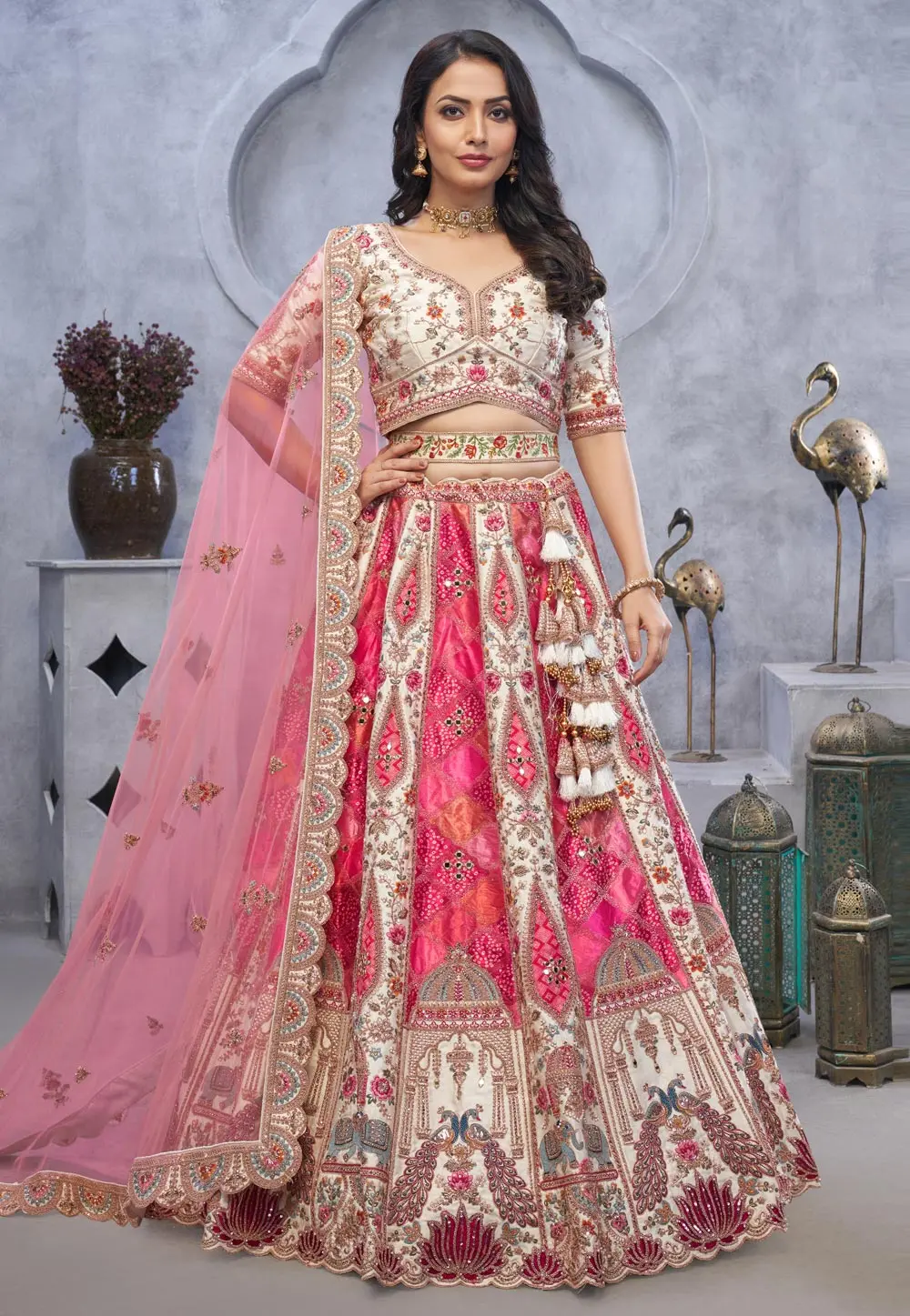 Cream Organza Wedding Lehenga Choli 297986