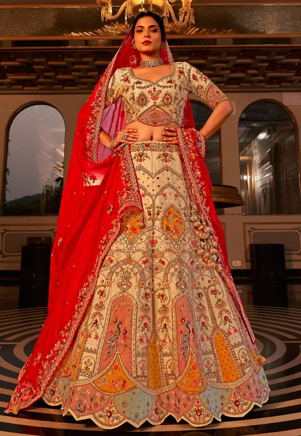 Cream Raw Silk Bridal Lehenga Choli 291506