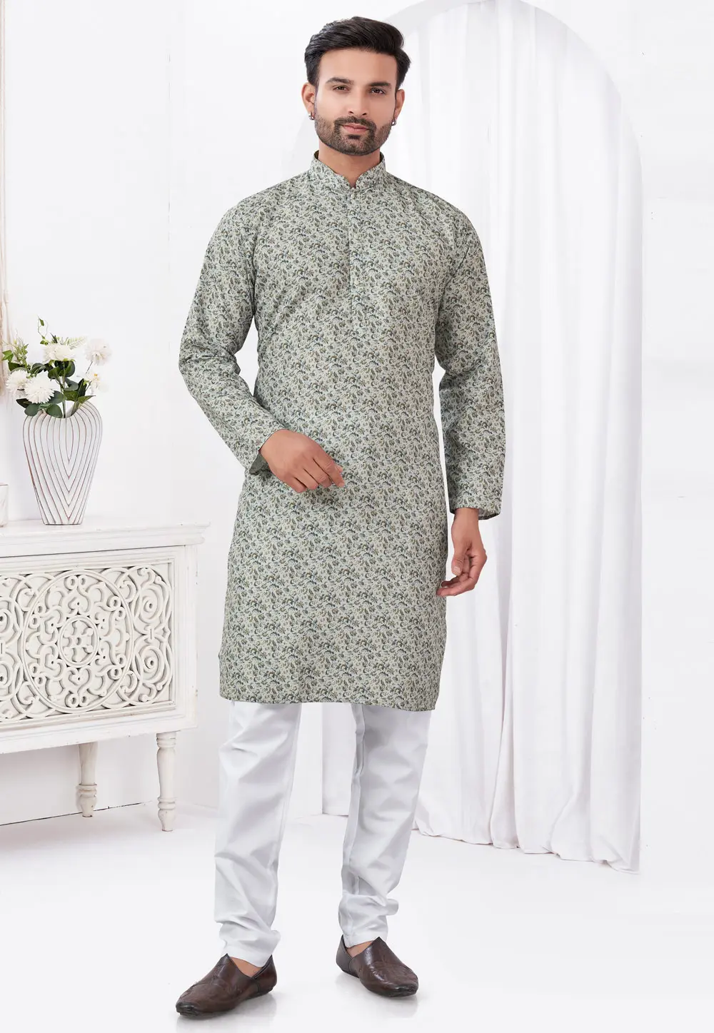 Cream Rayon Kurta Pajama 300283