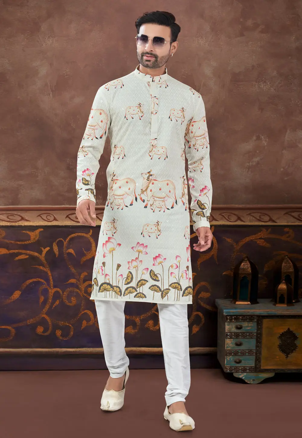 Cream Rayon Kurta Pajama 296873