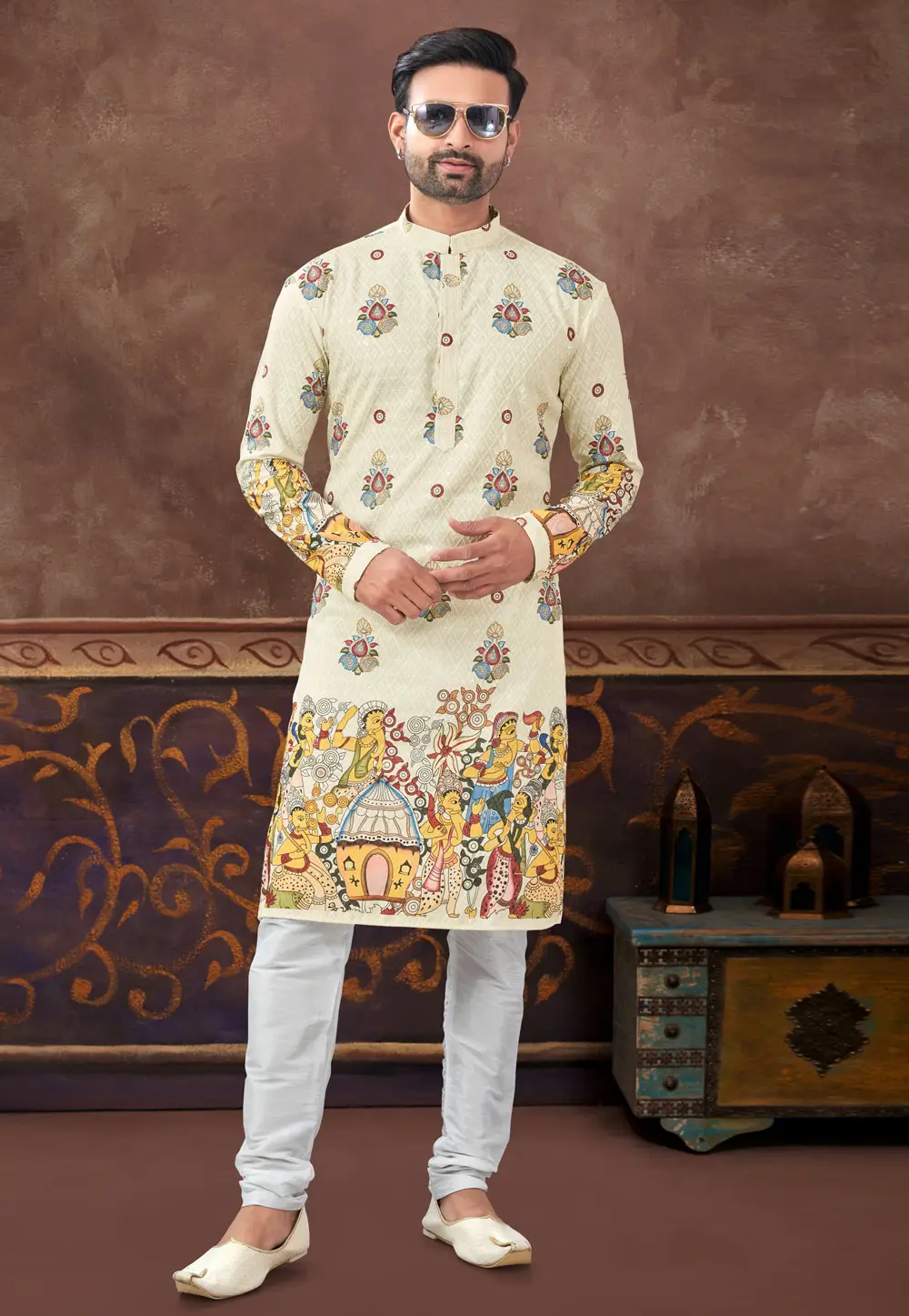 Cream Rayon Kurta Pajama 296882