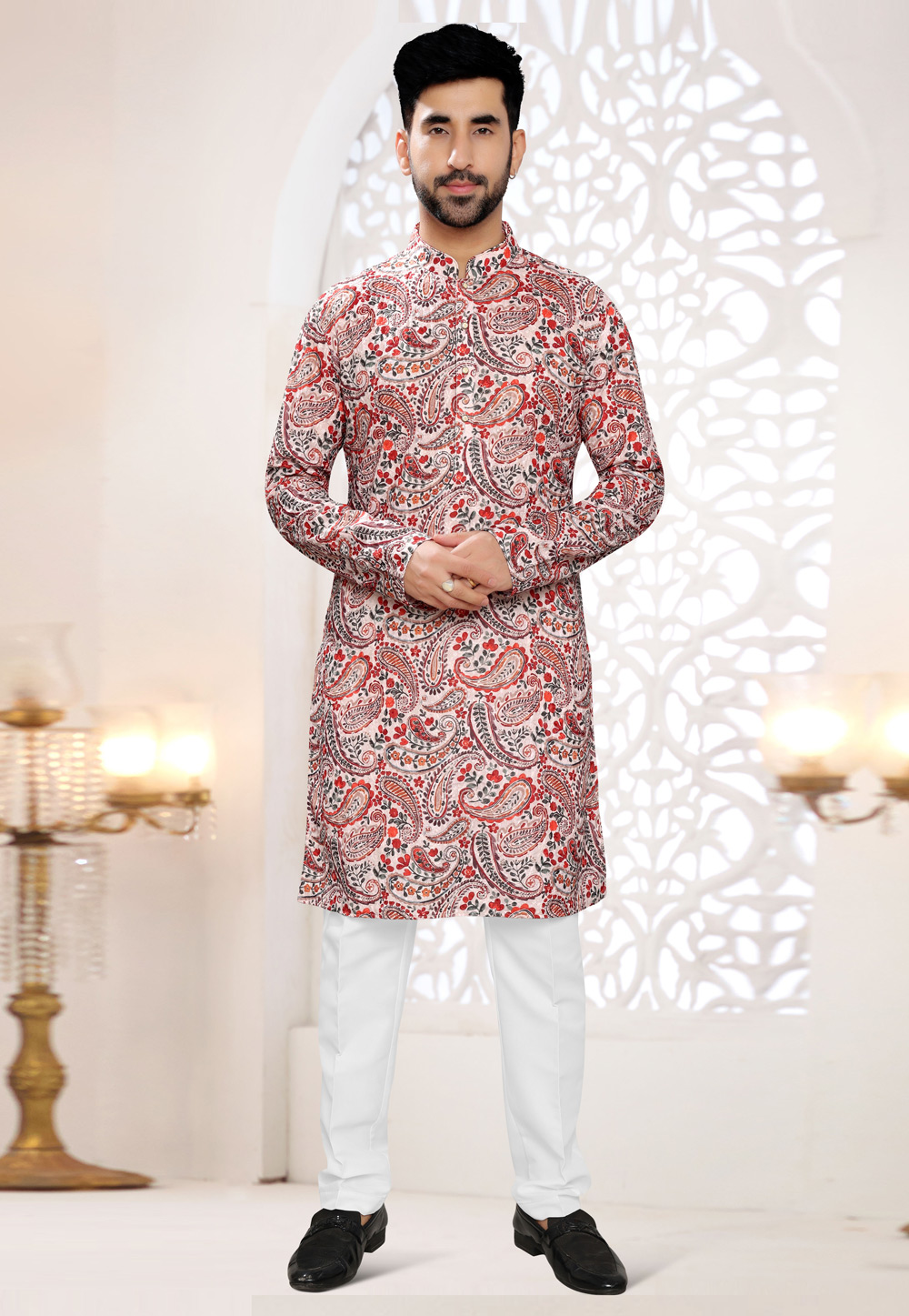 Cream Rayon Kurta Pajama 304939