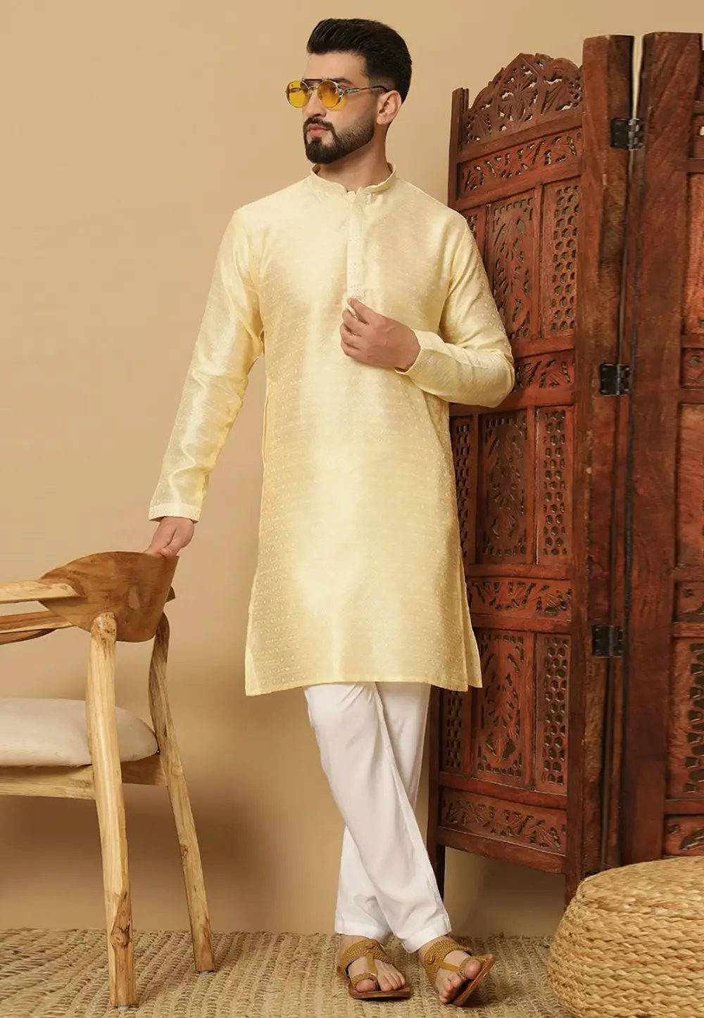 Cream Rayon Kurta Pajama 297694