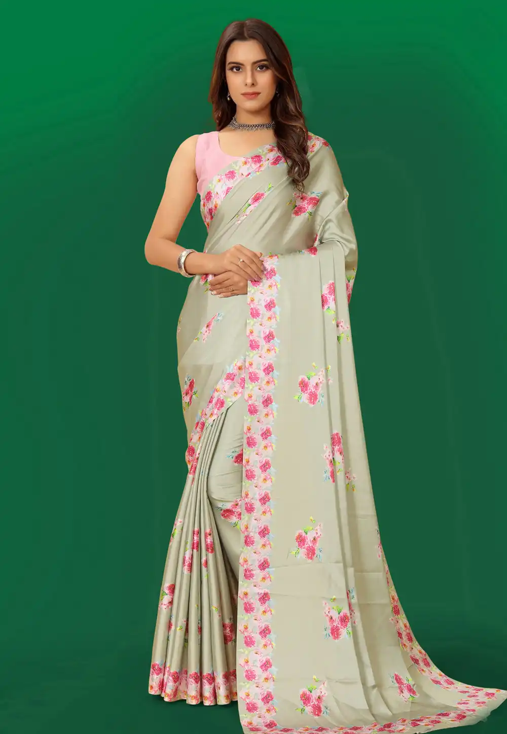 Cream Satin Saree With Blouse 293039