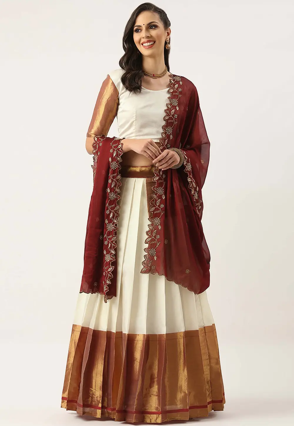 Cream Silk A Line Lehenga Choli 295182