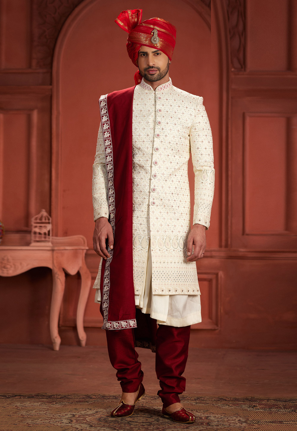 Cream Silk Anarkali Sherwani 286286