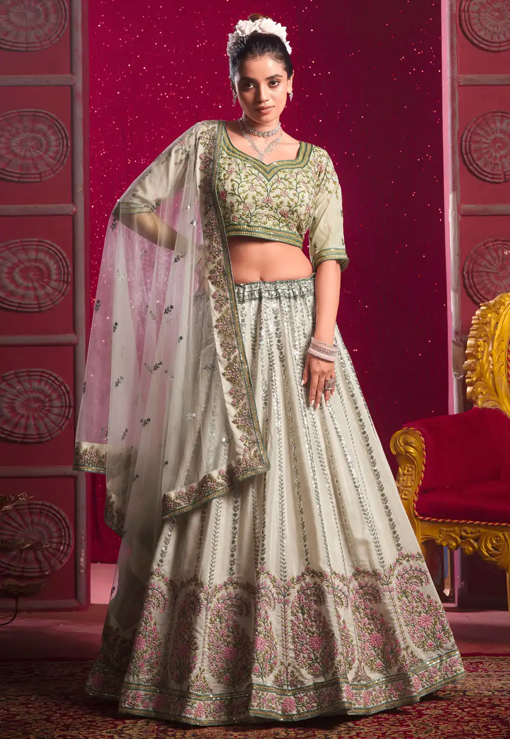 Cream Silk Circular Lehenga Choli 292809